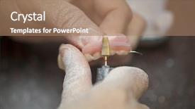  Presentation with dental laboratory - Beautiful slide deck featuring dental technician make denture prothesis backdrop and a coral colored foreground