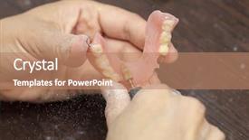  Presentation with dental laboratory - Beautiful PPT theme featuring dental technician make denture prothesis backdrop and a coral colored foreground