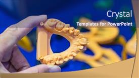  Presentation with dental implant - Presentation design enhanced with dental-technician-modeling-teeth-frame background and a navy blue colored foreground