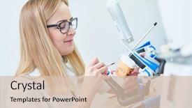  Presentation with dentistry - Presentation design with dental technician or prosthesis worker background and a lemonade colored foreground