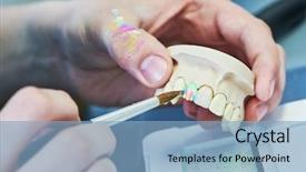  Presentation with dental prosthesis - Slide set enhanced with dental technician work prosthesis production background and a light blue colored foreground