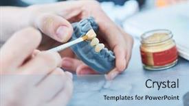  Presentation with dental prosthesis - Presentation design having dental technician work prosthesis production background and a light blue colored foreground