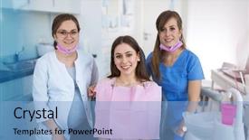  Presentation with patient care - Beautiful PPT layouts featuring dentists and patient in dentist backdrop and a light blue colored foreground