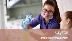  Presentation with patient care - PPT theme featuring show how to young patient background and a coral colored foreground