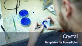  Presentation with workshop - Beautiful PPT layouts featuring man working on fake teeth in his workshop backdrop and a navy blue colored foreground