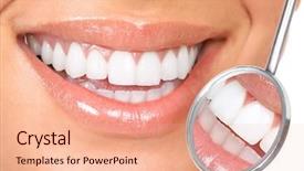  Presentation with wound healing in mouth - Slide deck with dental tools - healthy woman teeth background and a coral colored foreground