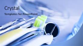  Presentation with equipment - Cool new slide deck with dental tools and equipment backdrop and a light blue colored foreground