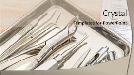 Presentation with equipment - Audience pleasing presentation theme consisting of dental tools and equipment backdrop and a soft green colored foreground
