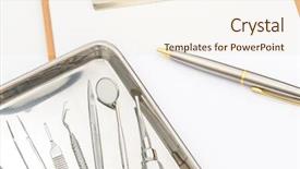  Presentation with equipment - Slide set with dental tools and equipment background and a cream colored foreground
