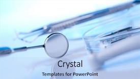  Presentation with equipment - Colorful slide set enhanced with dental tools and equipment backdrop and a light blue colored foreground