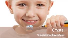  Presentation with kids dental - Audience pleasing PPT theme consisting of dental toothbrush brushing teeth backdrop and a coral colored foreground