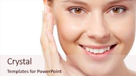  Presentation with camera - Beautiful slides featuring dental vision - fresh woman looking at camera backdrop and a lemonade colored foreground