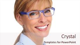  Presentation with blue and orange business - Colorful slide set enhanced with dental vision - mature business woman face backdrop and a  colored foreground