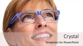  Presentation with business proposal blue - Theme with dental vision - mature business woman face background and a  colored foreground