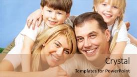  Presentation with family photo - Presentation theme with dental vision - photo of family members smiling background and a coral colored foreground