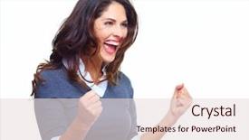  Presentation with young business woman smile show - Colorful PPT layouts enhanced with dental vision - portrait of happy young business backdrop and a lemonade colored foreground