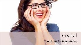  Presentation with young business woman smile show - Slide set with dental vision - portrait of happy young business background and a lemonade colored foreground