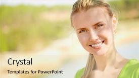  Presentation with camera - Amazing theme having dental vision - portrait of pretty woman looking backdrop and a lemonade colored foreground