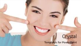  Presentation with teeth - PPT layouts featuring dental vision - portrait of woman showing her background and a coral colored foreground
