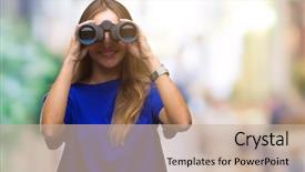  Presentation with vision - Audience pleasing slides consisting of dental vision - young beautiful blonde woman looking backdrop and a  colored foreground