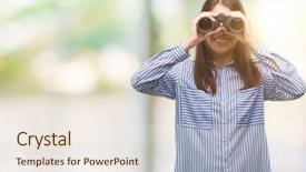  Presentation with holding hands old young - Theme consisting of dental vision - young hispanic woman holding binoculars background and a  colored foreground