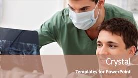  Presentation with dentist - Amazing PPT theme having dental xray - dentist showing x-ray backdrop and a coral colored foreground