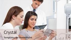  Presentation with trainee nurse sitting by female - Presentation theme having dental xray - female nurse explaining x-ray report background and a coral colored foreground