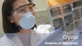  Presentation with mature masked female surgeon - Presentation theme with dental xray - mature asian female dentist examining background and a gray colored foreground