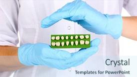  Presentation with denture - Beautiful presentation theme featuring dentalcollections - denture holding dentist hands backdrop and a sky blue colored foreground