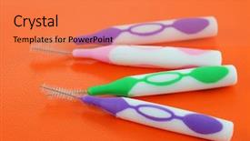  Presentation with heavy equipment larger orange digger - Presentation theme featuring dentalcollections - group of interdental brushes background and a coral colored foreground