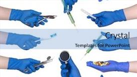  Presentation with medical hand - Amazing presentation theme having dentalcollections - hand in protective glove holding backdrop and a light blue colored foreground