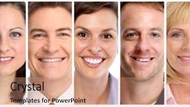  Presentation with human face set of faces - Slide set with dentalcollections - set of happy laughing people background and a coral colored foreground