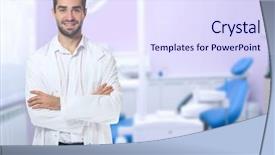  Presentation with dental office - Slides enhanced with dentaloffice - owner of business in his background and a  colored foreground