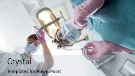  Presentation with dental assistant - Slide set having dentist and assistant conducting dental background and a light blue colored foreground