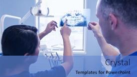  Presentation with dental assistant - Theme enhanced with dentist and assistant examining x-ray together at the dental clinic background and a teal colored foreground