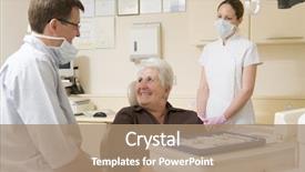  Presentation with exam - Beautiful PPT theme featuring dentist and assistant in exam room with woman in chair smiling backdrop and a coral colored foreground