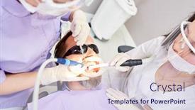  Presentation with dental assistant - PPT theme enhanced with dentist-and-dental-assistant background and a sky blue colored foreground