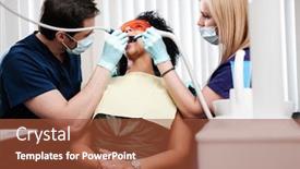  Presentation with private practice - Amazing PPT theme having dentist-and-his-assitant-working backdrop and a red colored foreground