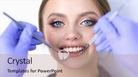  Presentation with patient care - Cool new PPT theme with dentist and patient sitting backdrop and a coral colored foreground