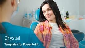  Presentation with dental office - PPT theme with dentist-and-patient-talk background and a ocean colored foreground