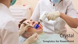  Presentation with dentist - Slides with dentist at work in dental background and a coral colored foreground