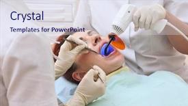  Presentation with dentist - Colorful theme enhanced with dentist at work in dental backdrop and a sky blue colored foreground