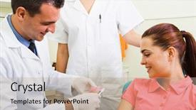  Presentation with tooth brush - PPT layouts with dentist demonstrate tooth brush in his practice background and a mint green colored foreground