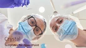  Presentation with examination - Theme having dentist-doctor-and-assistant-ready background and a coral colored foreground