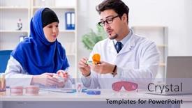  Presentation with implant tooth - Theme with dentist-doctor-and-assistant-working background and a light blue colored foreground