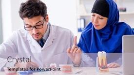  Presentation with implant tooth - Slide set consisting of dentist-doctor-and-assistant-working background and a lemonade colored foreground