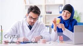  Presentation with implant tooth - Amazing PPT theme having dentist-doctor-and-assistant-working backdrop and a sky blue colored foreground