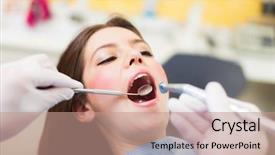  Presentation with dental radiology dentist and assistant - Beautiful slides featuring dentist doing a dental treatment backdrop and a coral colored foreground