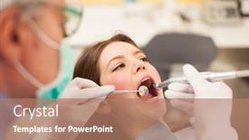  Presentation with treatment - PPT theme having dentist-doing-a-dental-treatment background and a coral colored foreground