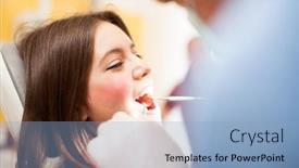  Presentation with treatment - Beautiful presentation theme featuring dentist-doing-a-dental-treatment backdrop and a light blue colored foreground